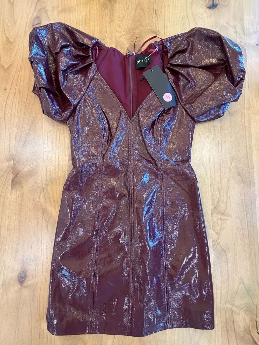 Do+Be Puff Sleeve Mini Dress Size S Burgundy Faux Leather